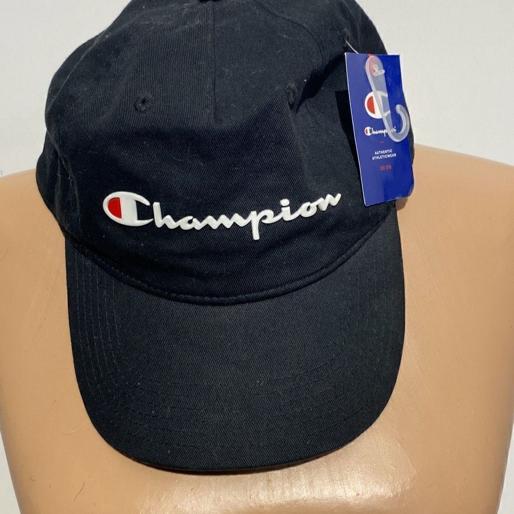 Champion Classic Men's 5 Panel Buckle Strap Back Black Cap OS NWT‎